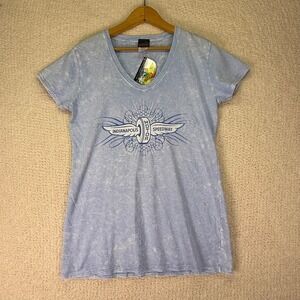 Indianapolis Motor Speedway T-Shirt‎ Womens L Blue V-Neck Short Sleeve